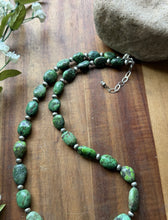 Load image into Gallery viewer, Sterling Silver Green Turquoise Nuggets W Pearls Bead Necklace. 20 Inch