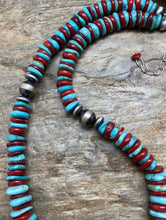 Load image into Gallery viewer, Sterling Silver Blue Turquoise Coral Bead Necklace. 18 inch