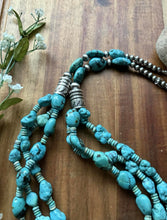 Load image into Gallery viewer, Sterling Silver Multi Strand Turquoise Nuggets Bead Necklace. 28 inch. Gift