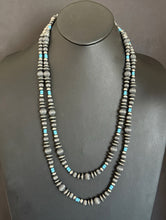 Load image into Gallery viewer, 60 Inch Sterling Silver Pearls Turquoise Bead Necklace