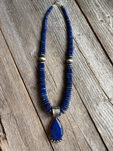 Load image into Gallery viewer, Handmade Navajo Sterling Silver and Lapis Pendant Lapis with Necklace