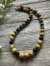Load image into Gallery viewer, Sterling Silver Black Onyx Bumblebee Jasper Bead Necklace. 18 inch.