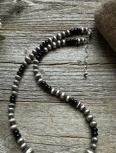Load image into Gallery viewer, Black Onyx Multi Graduated Sterling Silver Pearls Bead Necklace 18 inch
