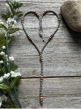 Load image into Gallery viewer, Sterling Silver Orange Spiny Oyster W Pearls Bead Lariat Y Necklace. 26 inch