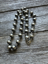Load image into Gallery viewer, 10mm 18 inch Striped Sterling Silver Pearls Rosary Bead Necklace.