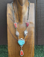 Load image into Gallery viewer, Navajo Sterling Silver Multi Stone Turquoise Lariat Pearls Bead Necklace RY