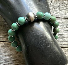 Load image into Gallery viewer, Sterling Silver Green Turquoise W Pearl Bead Bracelet. 6.5 Inch