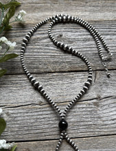 Load image into Gallery viewer, Jacla Sterling Silver Multi Graduated Onyx Pearls Bead Necklace 24 inch
