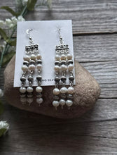Load image into Gallery viewer, Sterling Silver Freshwater Pearls Rosary Bead Dangle Earrings. 3.5 Inch