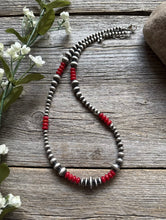 Load image into Gallery viewer, Red Coral Multi Graduated Sterling Silver Pearls Bead Necklace 18 inch 4mm -8mm