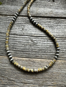 Sterling Silver Bumblebee Jasper W 6mm Pearls Bead Necklace. 18 inch