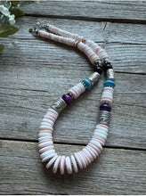 Load image into Gallery viewer, Sterling Silver Multi Stone Pink Conch Kokopelli Bead Necklace 18 Inch