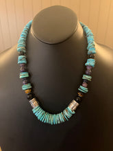 Load image into Gallery viewer, Sterling silver blue  turquoise graduated necklace 22 inch