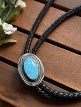 Load image into Gallery viewer, Native American Sterling Silver Kingman Turquoise Bolo Tie Pendant A Jake