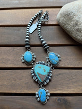 Load image into Gallery viewer, Navajo Sterling Silver Turquoise Lariat Pearls Chain Bead Necklace K Yazzie