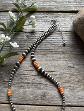 Load image into Gallery viewer, Orange Spiny Oyster Multi Graduated Sterling Silver Pearls Bead Necklace 4mm-8mm