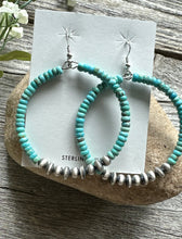 Load image into Gallery viewer, Southwestern 925 Sterling Silver Turquoise Pearls Bead Hoop Earrings 2.75 Inch