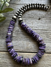 Load image into Gallery viewer, Southwestern 925 Sterling Silver Purple Charoite W Pearls Bead Necklace. 18 Inch