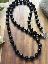 Load image into Gallery viewer, Sterling Silver Plain Round Black Onyx Bead Necklace. 30 Inch