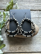 Load image into Gallery viewer, Southwestern Sterling Silver Black Onyx Pearls Double Loop Earrings 2.5 Inch