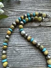 Load image into Gallery viewer, Sterling Silver Bumblebee Jasper Turquoise W Pearls Bead Necklace. 18 inch