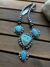 Load image into Gallery viewer, Navajo Sterling Silver Turquoise Lariat Pearls Chain Bead Necklace K Yazzie