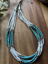 Load image into Gallery viewer, Sterling Silver Multi Strand MOP Mother Of Pearl Turquoise Bead Necklace 22 inch