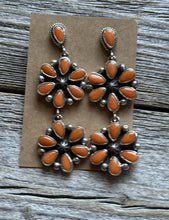 Load image into Gallery viewer, Navajo 925 Sterling Silver Orange Spiny Oyster  Cluster Handmade Earrings LY