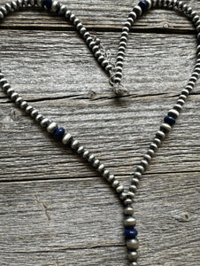 Sterling Silver Lapis W Pearls Bead Lariat Y Necklace. 26 inch