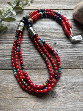 Load image into Gallery viewer, Tommy Rosita Singer T R Sterling Silver Multi Strand Red Coral Bead Necklace 28”