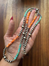 Load image into Gallery viewer, Sterling silver turquoise spiny oyster 30 inch necklace