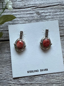 Navajo 925 Sterling Silver Red Spiny Oyster Handmade Earrings