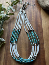 Load image into Gallery viewer, Sterling Silver Multi Strand MOP Mother Of Pearl Turquoise Bead Necklace 22 inch