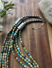 Load image into Gallery viewer, Sterling Silver Multi Strand Stone Blue Green Turquoise Nuggets Bead Necklace 24