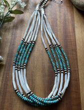 Load image into Gallery viewer, Sterling Silver Multi Strand MOP Mother Of Pearl Turquoise Bead Necklace 22 inch