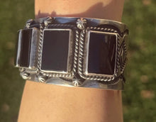 Load image into Gallery viewer, Navajo Native American Sterling Silver Black Onyx Row Cuff Bracelet D Delgarito