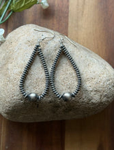 Load image into Gallery viewer, Southwestern Sterling Silver Flat Saucer Pearls Bead Loop Earrings 2.5 Inch