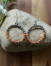 Load image into Gallery viewer, Sterling Silver Orange Spiny Oyster Pearls Bead Hoop Earrings. Gift 2.25 Inch