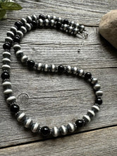 Load image into Gallery viewer, Southwestern Sterling Silver Black Onyx 10mm Pearls Bead Necklace. 26 Inch. Gift