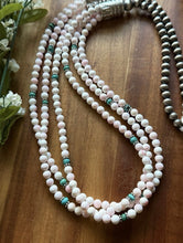 Load image into Gallery viewer, Sterling Silver Pink Conch Turquoise Pearls Multi Strand Bead Necklace. 30 Inch