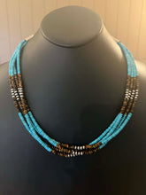 Load image into Gallery viewer, Sterling silver turquoise tigers eye necklace 24 inch