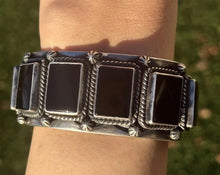 Load image into Gallery viewer, Navajo Native American Sterling Silver Black Onyx Row Cuff Bracelet D Delgarito
