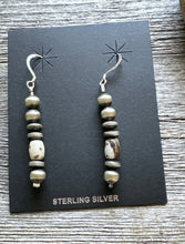 Load image into Gallery viewer, 925 Sterling Silver White Buffalo Turquoise 6mm Pearls Bead Earrings 2 Inch