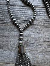 Load image into Gallery viewer, Southwestern Sterling Silver Lariat Y Pearls Tassel Bead Necklace 30 Inch