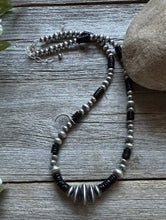 Load image into Gallery viewer, Sterling Silver Multi Bead Black Onyx W Pearls Bead Necklace. 18 inch. Gift