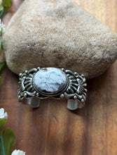 Load image into Gallery viewer, Tsosie White TO Sterling Silver White Buffalo Turquoise Cuff Bracelet Navajo