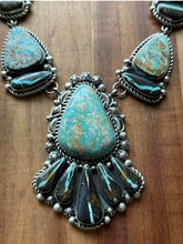 Load image into Gallery viewer, Navajo Sterling Silver Royston Black Jack Turquoise Cluster Lariat Necklace KY