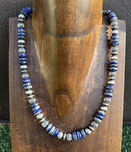 Load image into Gallery viewer, Southwestern 925 Sterling Silver Lapis Pearls Bead Necklace 18 Inch