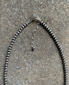 4mm 32 Inch 925 Sterling Silver Oxidized Pearls Bead Necklace Southwestern