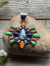Load image into Gallery viewer, Navajo Sterling Silver Multi Stone Golden Hill Turquoise Spiny Oyster Pendant LY